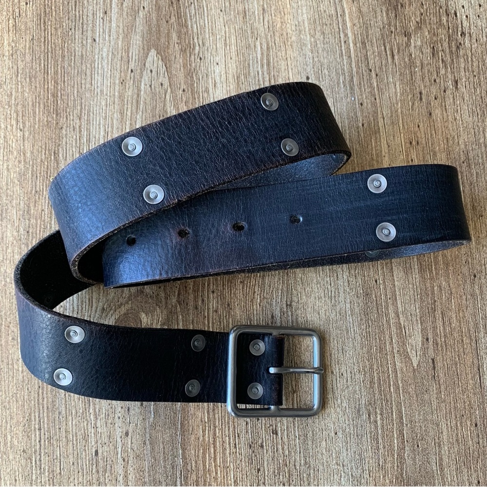 Vintage Silver Studded Brown Leather Belt Large XL